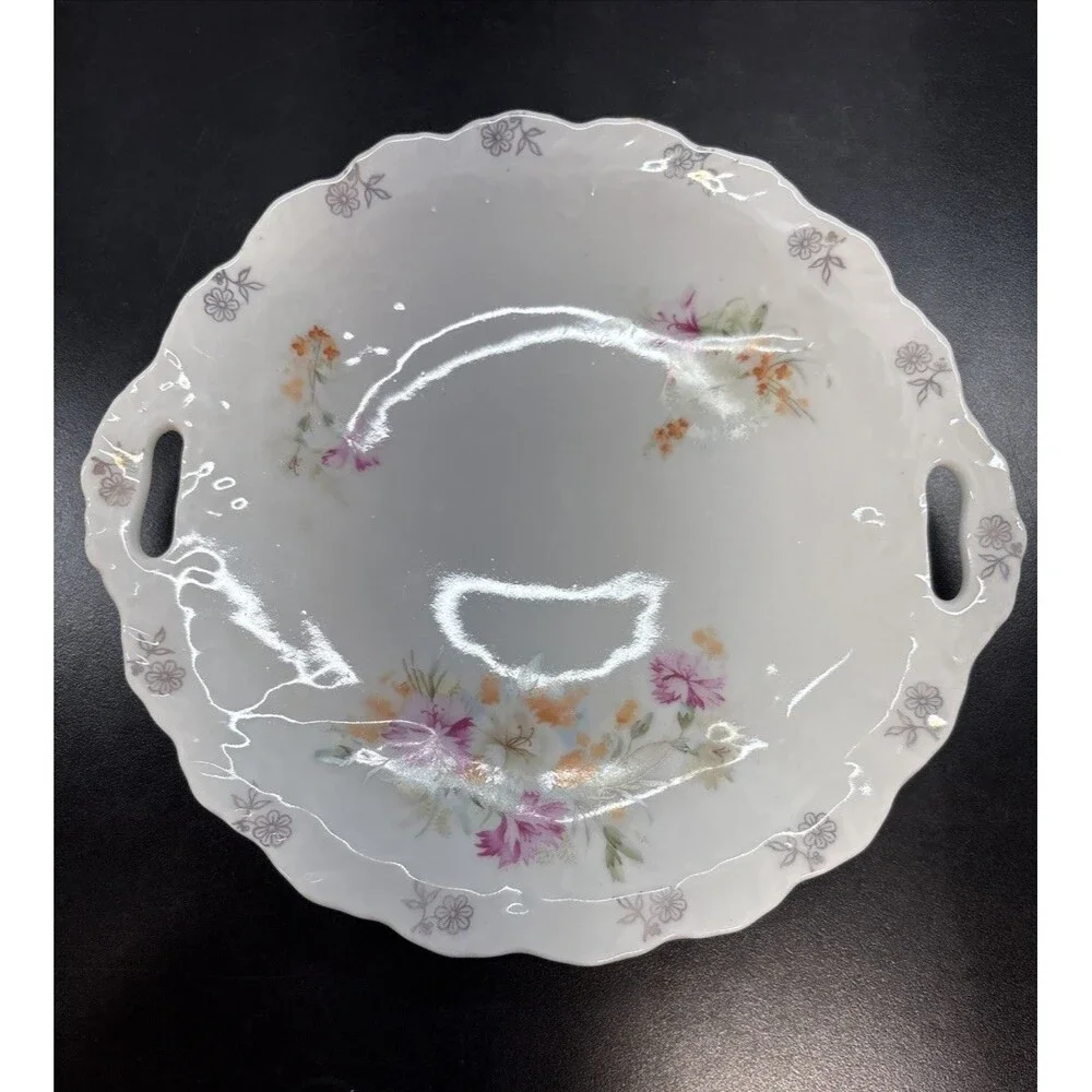 Antique Old Paris Style Porcelain Platter With Hand Painted  Flowers